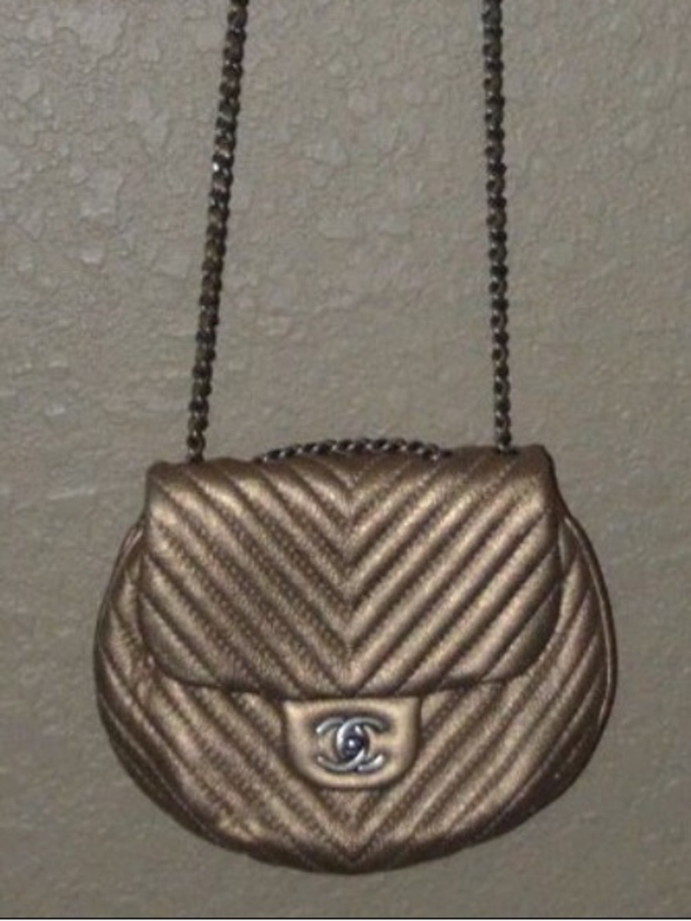 Chanel Bronze Leather Mini Chevron Messenger Shoulder Crossbody Handbag